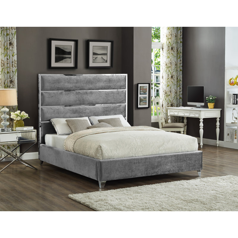 Dietz Upholstered Platform Bed, King, Grey Velvet