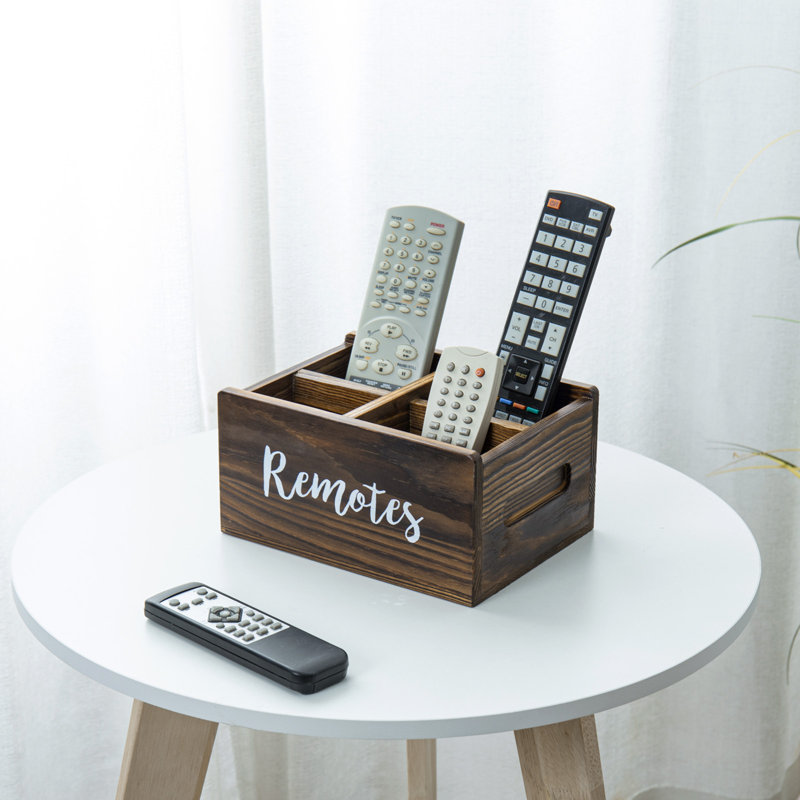 4-Slot Solid Wood Remote Holder Storage Caddy