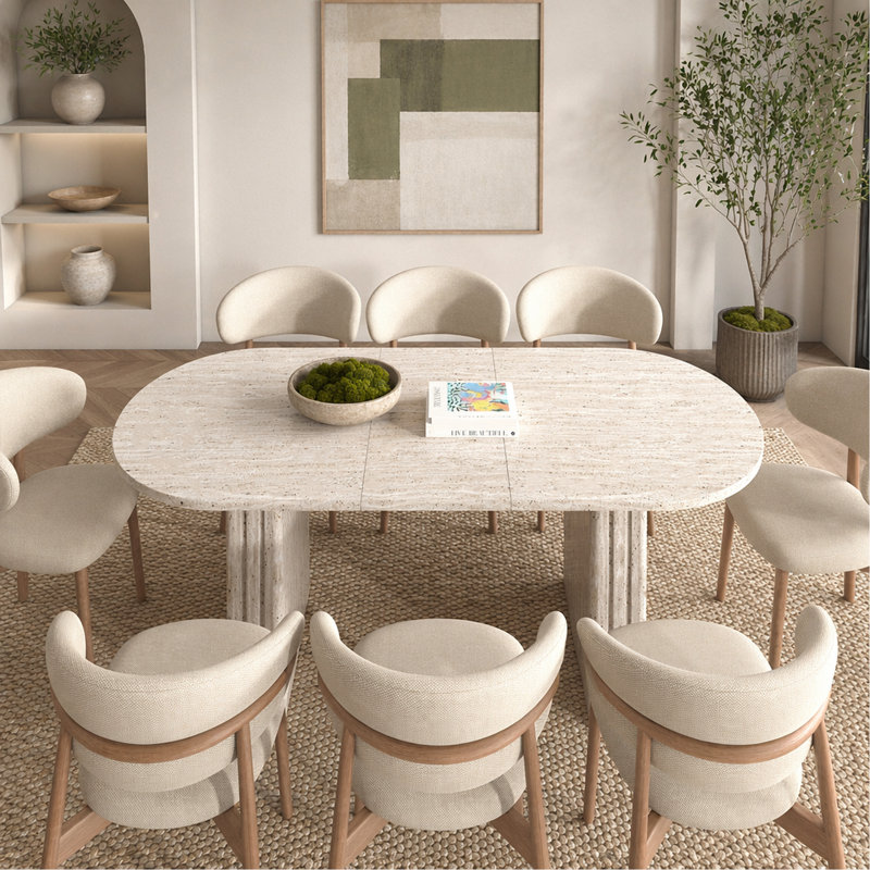 Table de salle à manger de cuisine extensible pour 4 à 8 personnes, table de cuisine ovale avec base en bois pour salon de famille