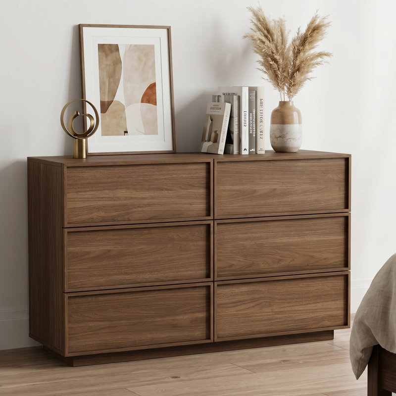 Abbate 47.2" W Wooden 6-Drawer Dresser, Modern Chest of Drawers, Walnut