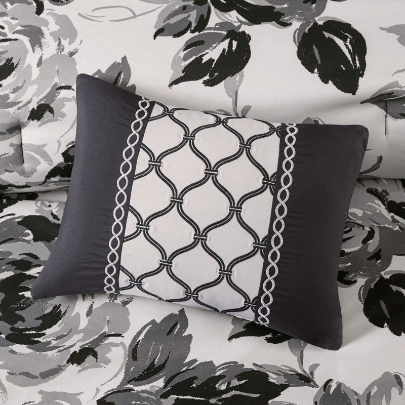 Black and White Floral Twin Microfiber Comforter Set