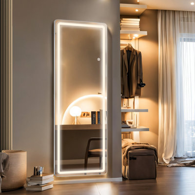 Belspring Mirror Full Length Standing Mirror with LED Lights, Lighting Floor Mirror with Stand and Dimming