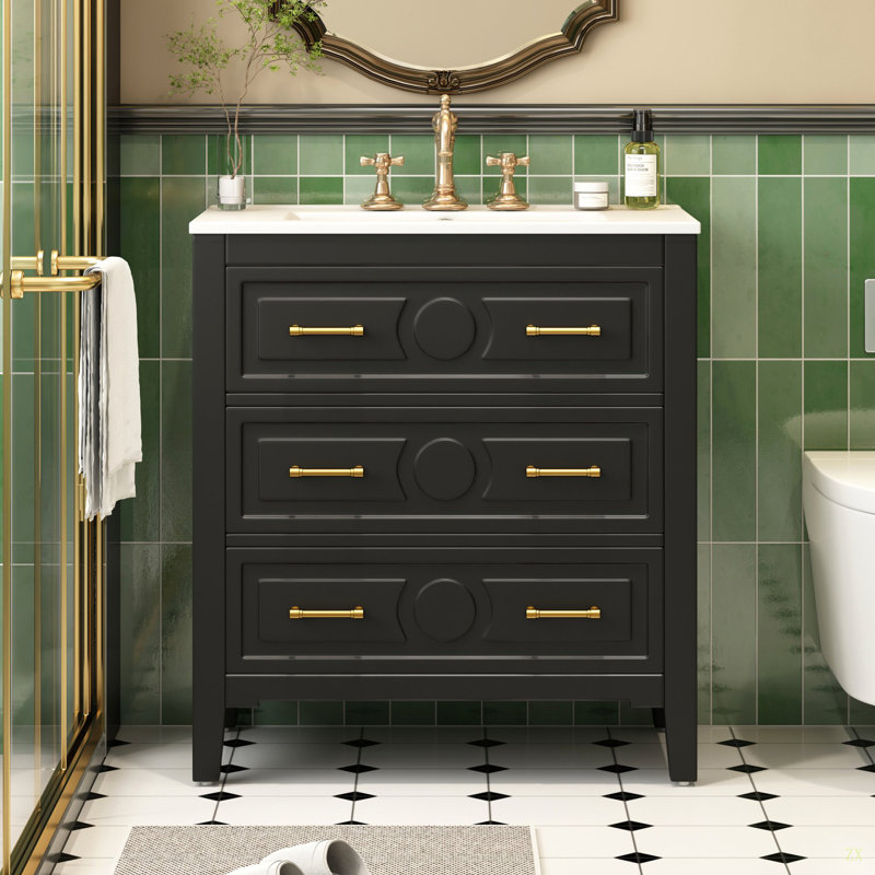 Ensemble de meuble-lavabo simple 30 po avec lavabo en céramique Combofree, Noir