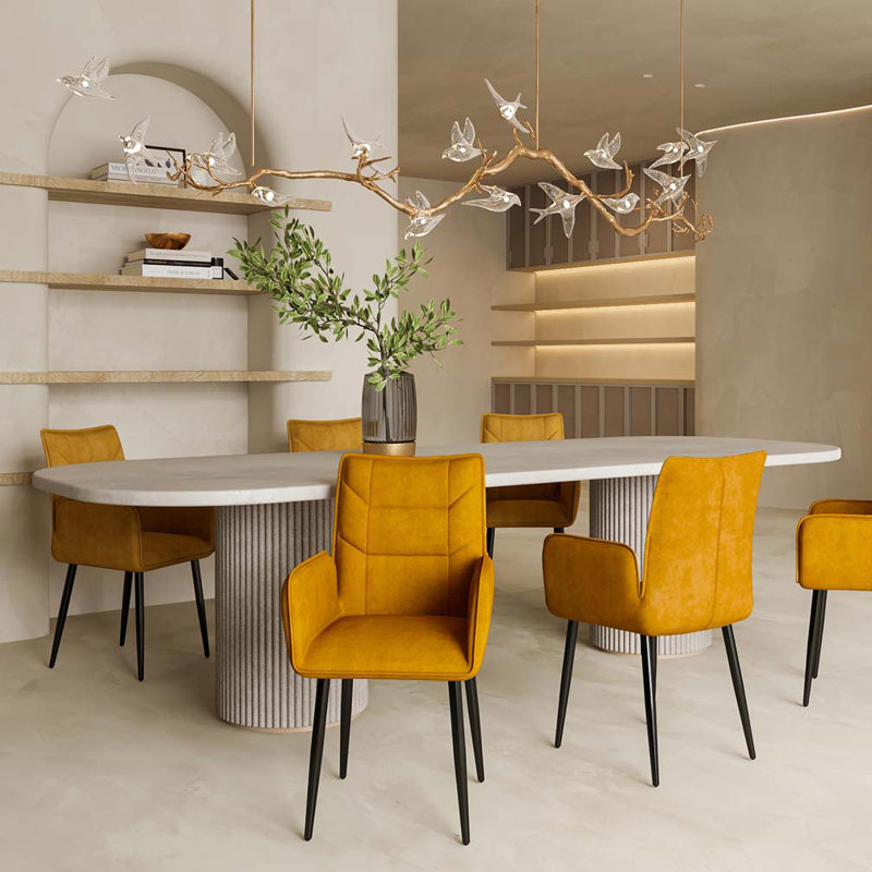 Modern Velvet Upholstered Dining Chairs Set of 2 - Sturdy Iron Frame with Plush Cushioned Seating, Yellow