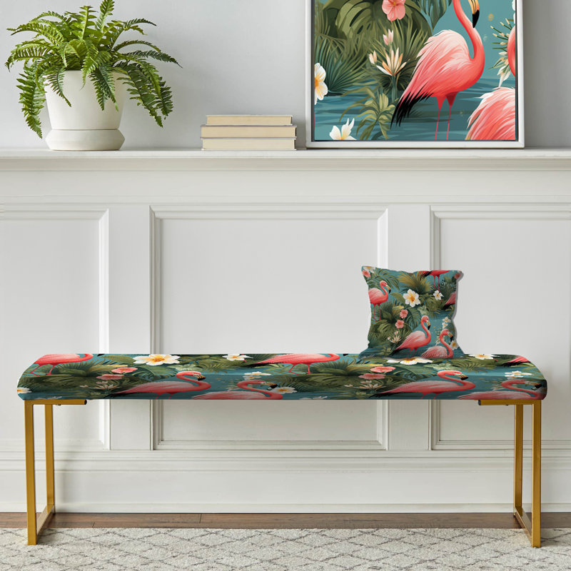Flamingo Paradise Tropical Pattern - Tropical Upholstered Gold Bench