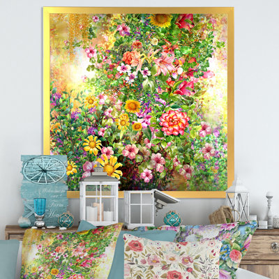 Rétro fleurs multicolores printanières - impression sur toile encadrée