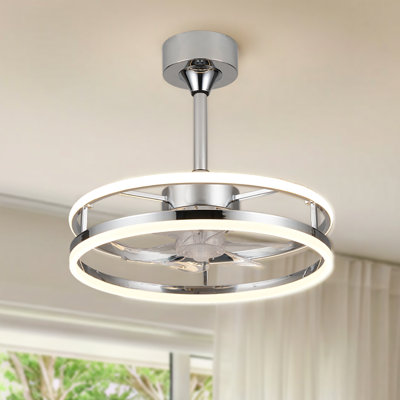Ventilateur de plafond tambour moderne de 20 po en nickel avec ensemble d'éclairage et télécommande inclus 7 pales