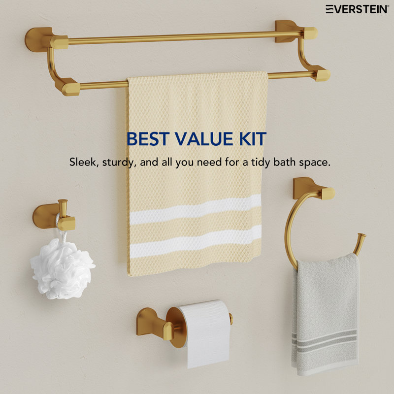 4-Piece Bathroom Hardware Set, Brushed Gold