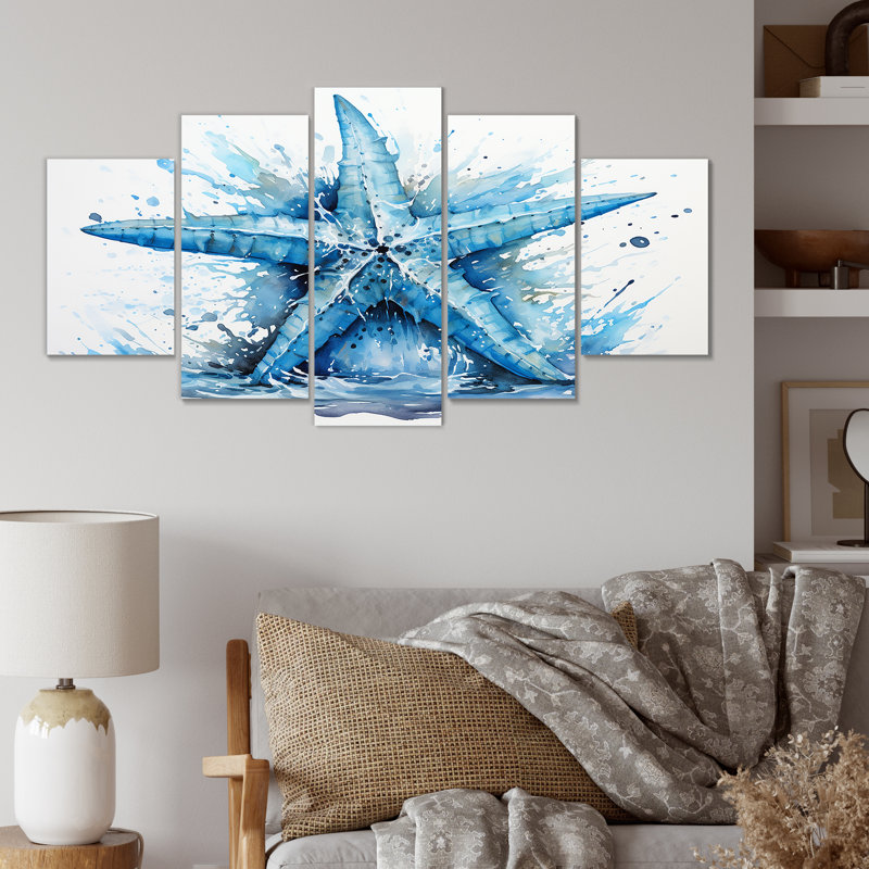 Aquarelle, étoile de mer bleue, étoile de mer, art mural