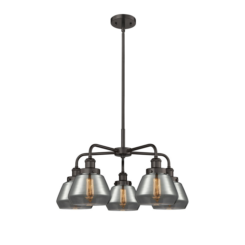 Lustre bol à 5 lumières en verre Fulton, Plaqué couleur fumée, Bronze huilé