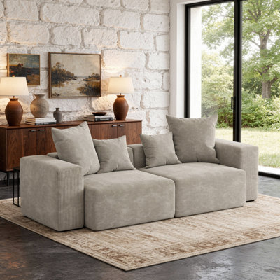 Canapé modulaire rembourré 2 pièces en velours côtelé brun - entièrement comprimé, aucun assemblage requis