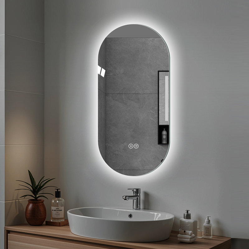 Miroir de salle de bain 48 po x 24 po à écran tactile intelligent mural avec forme, trois modes d'éclairage blanc 6000K, naturel 4000K, chaud 3000K, réglage de la luminosité, verre brisé, argent 5Mm