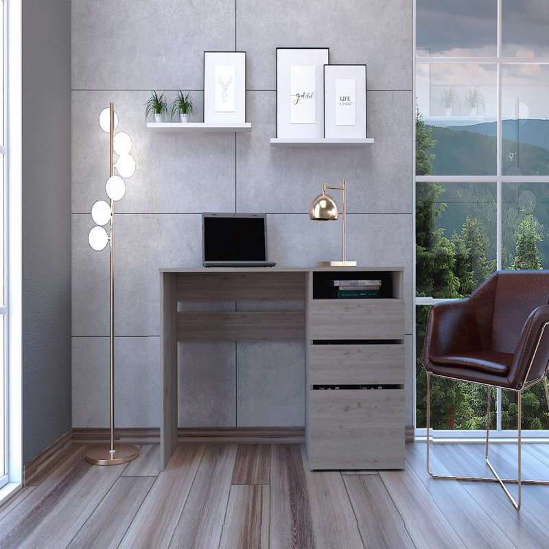 Bureau d'ordinateur Dublin, gris clair avec trois tiroirs et une tablette