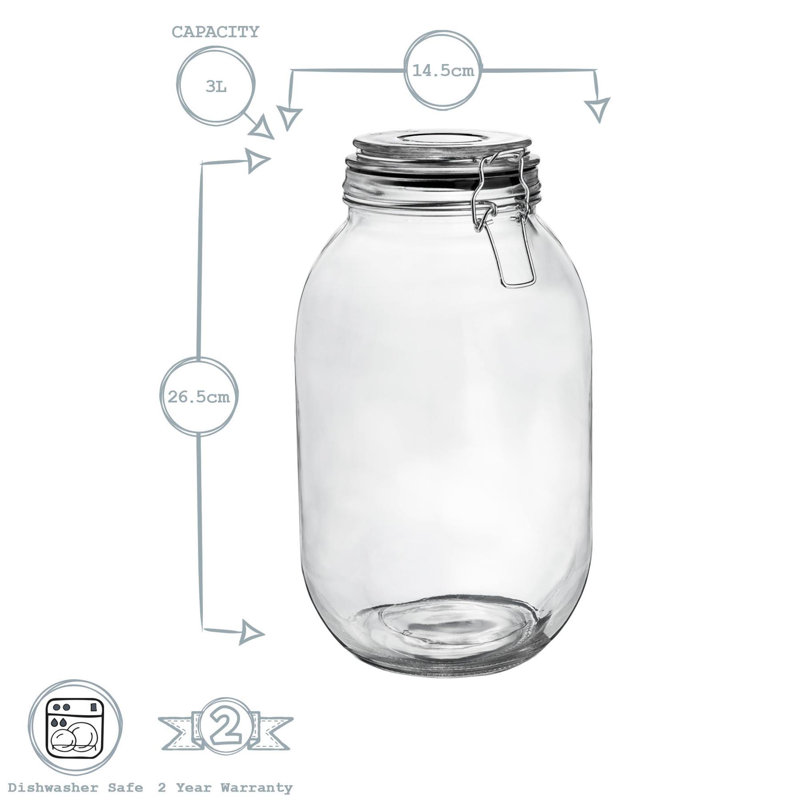 Glass Jar - Set of 3, 26.5cm H x 14.5cm W x 14.5cm D