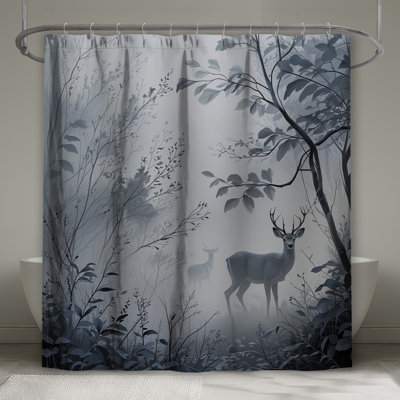 Misty Forest With Deer Shower Curtains Extra Long