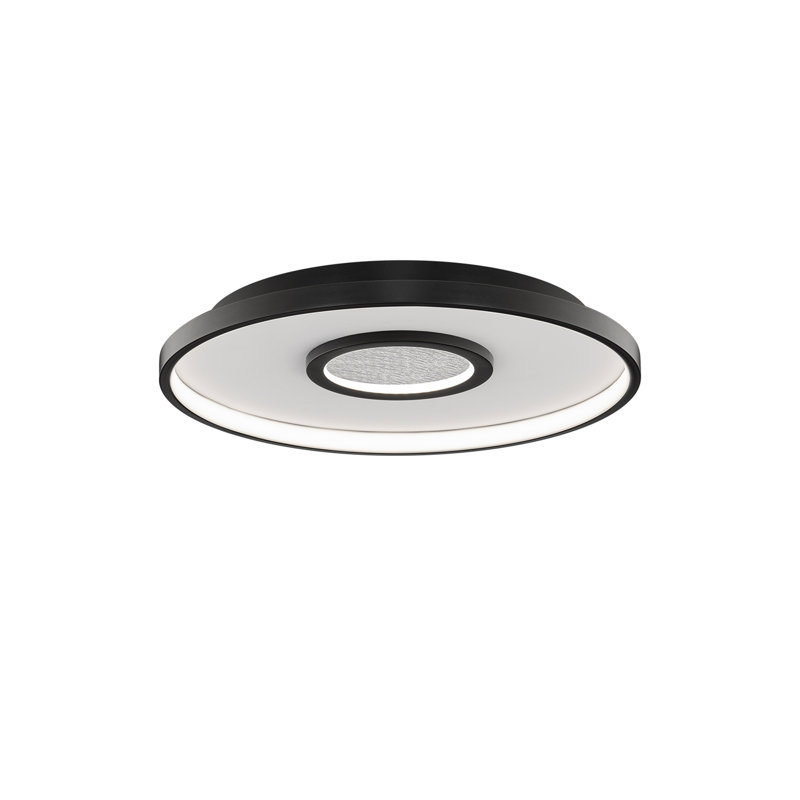 Black Round LED Flush Mount Ceiling Light with Silver Leaf Accent