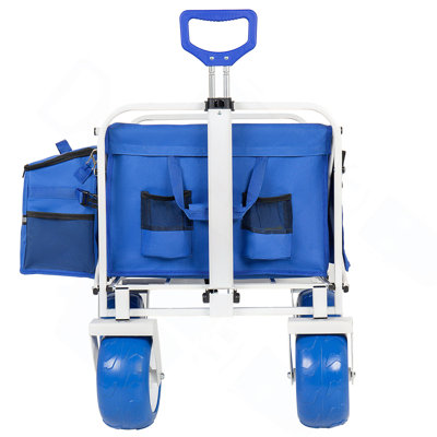 Chariot de plage avec hayon ouvert et roues tout-terrain de 9 po, chariot pliable robuste pliable de 500 lb, poignée réglable, glacière et sacs de rangement pour la plage, le camping, le jardin et les sports de plein air