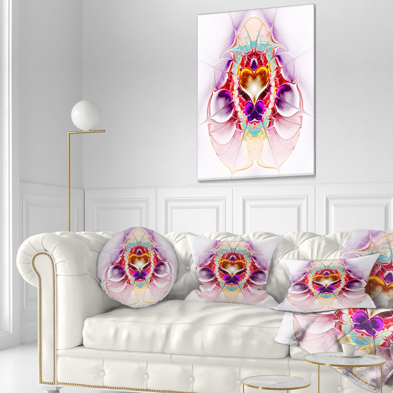 Grand coussin abstrait abstrait symétrique, Rectangulaire, Rose / Mauve / Or, 12 po x 20 po