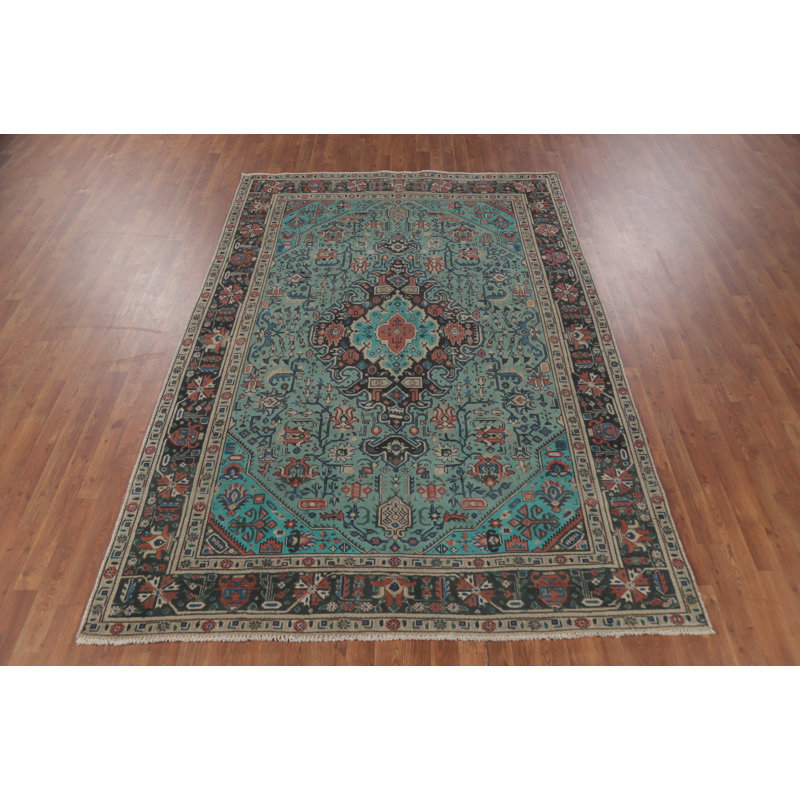 Tapis bleu rétro 6x9
