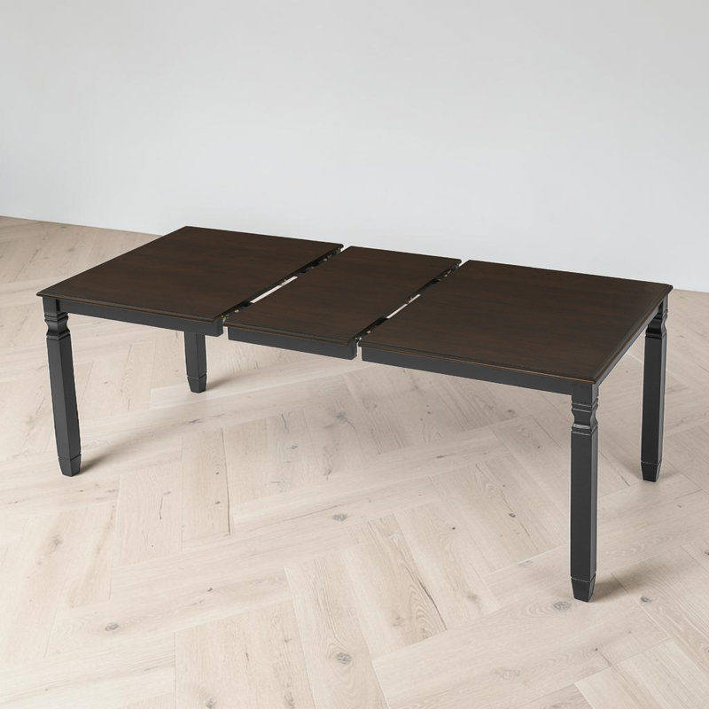 Extendable Dining Table, Removable Leaf, Rectangular Two-Tone Design, Turned Legs, Modern Farmhouse, Dining Room