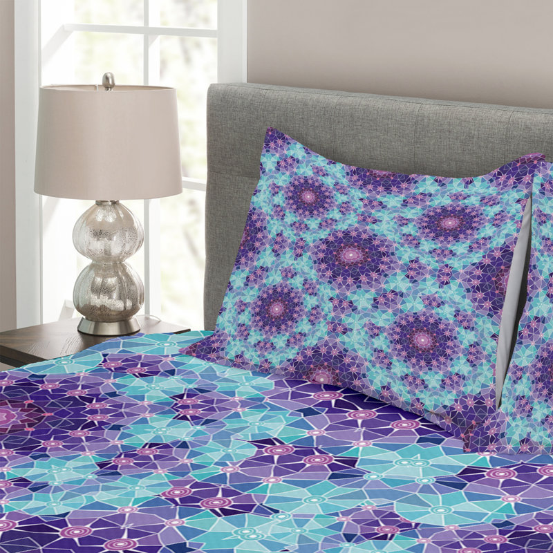 Adriona Blue/Purple Microfibre Bedspread Set, 220 x 264 cm