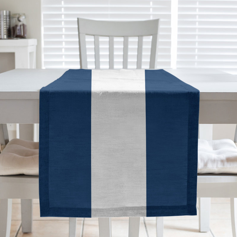 Miami Basketball Table Runner, 90" L x 16" W, Poly Twill, Navy Blue/White/Navy Blue