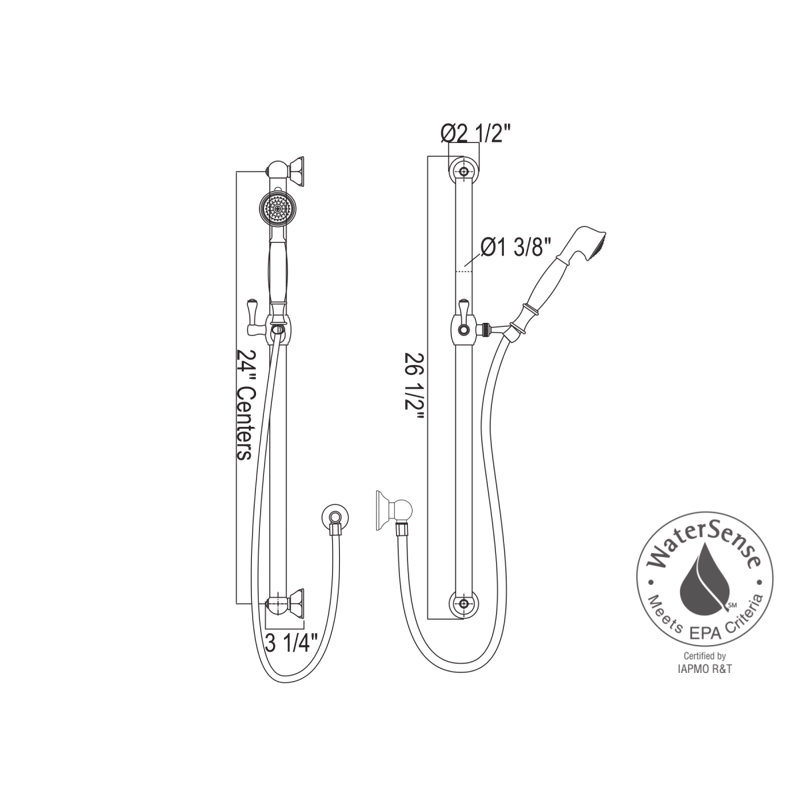 Palladian® Handshower Set with 24" Grab Bar and Single-Function Handshower, Tuscan Brass
