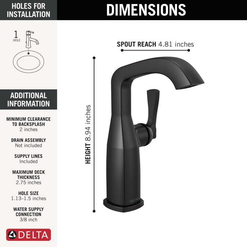 Single Handle Mid-Height Bathroom Faucet, Matte Black