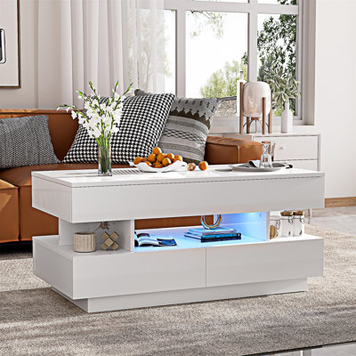 Table basse à plateau relevable avec tiroirs
