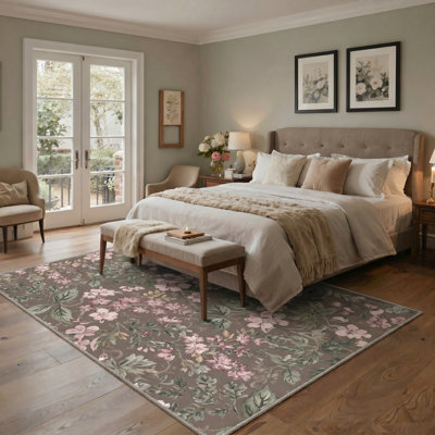 Tapis d'intérieur bleu / beige / vert lavable à la machine Aura avec envers antidérapant