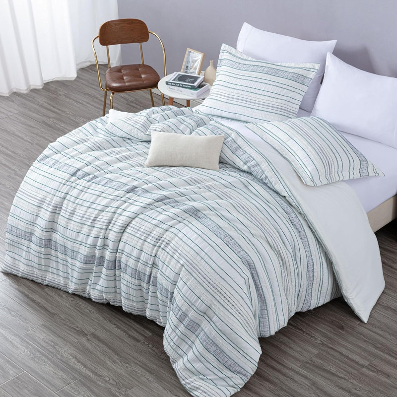 Boho Striped Soft Textured Clip Jacquard Comforter Set, QueenComforter+2StandardShams+2StandardPillowcases