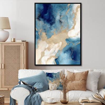 «Blue and Gold Marble Clouds», reproduction d'art sur toile encadrée