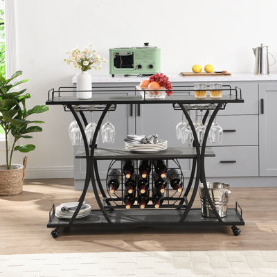 Chariot-bar industriel et chariot de service pour la maison avec roulettes 3 tablettes de rangement