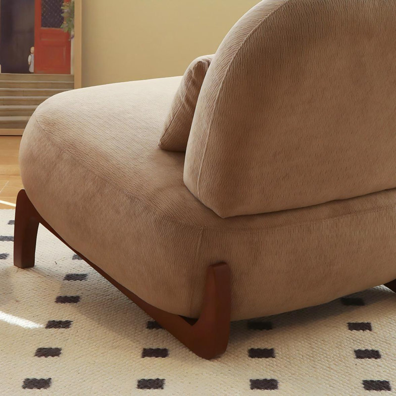 Chaise d'appoint en velours avec pieds en bois massif, Brown