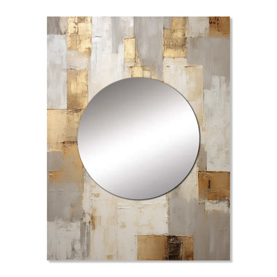 Klong Beige And Gold Minimalism Modern Scandinavian Zen Art - Scandinavian Decorative Mirror, Beige Wall Mirror, Printed Metal Art