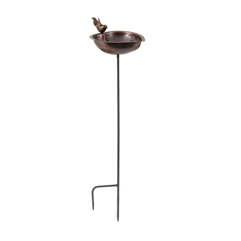 Antique Copper Heart Shaped Birdbath with Metal Stake