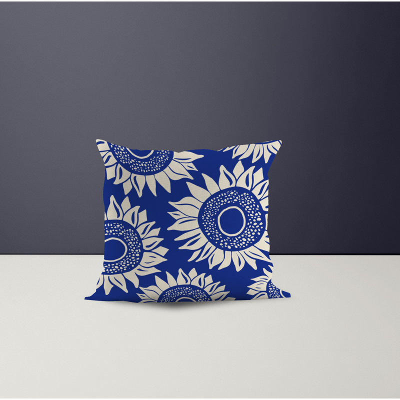 Jeté carré en polyester intérieur / extérieur, L 15 po x H 15 po, Bleu marine