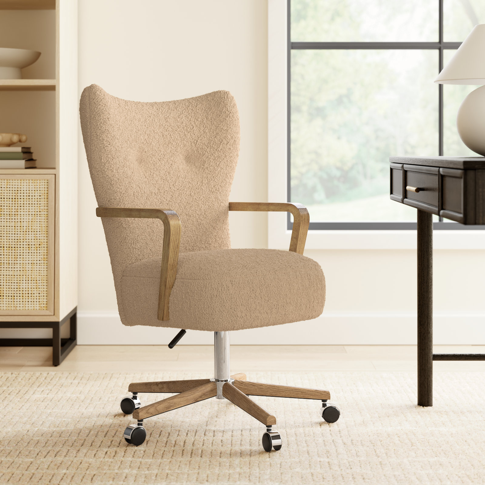 Billinghurst Swivel Office Chair, Sheepskin Camel