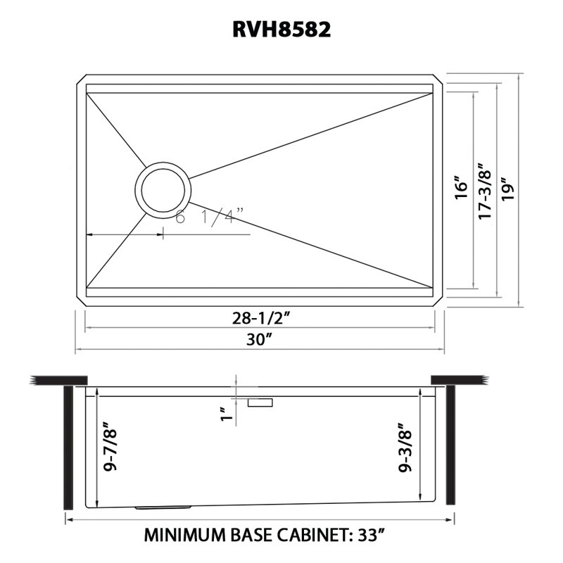 30" L x 19" W Undermount Kitchen Sink, Stainless Steel