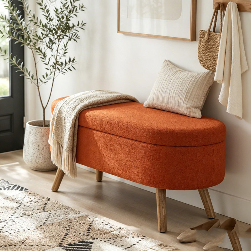 Banc de rangement avec repose-pieds ovale, Orange