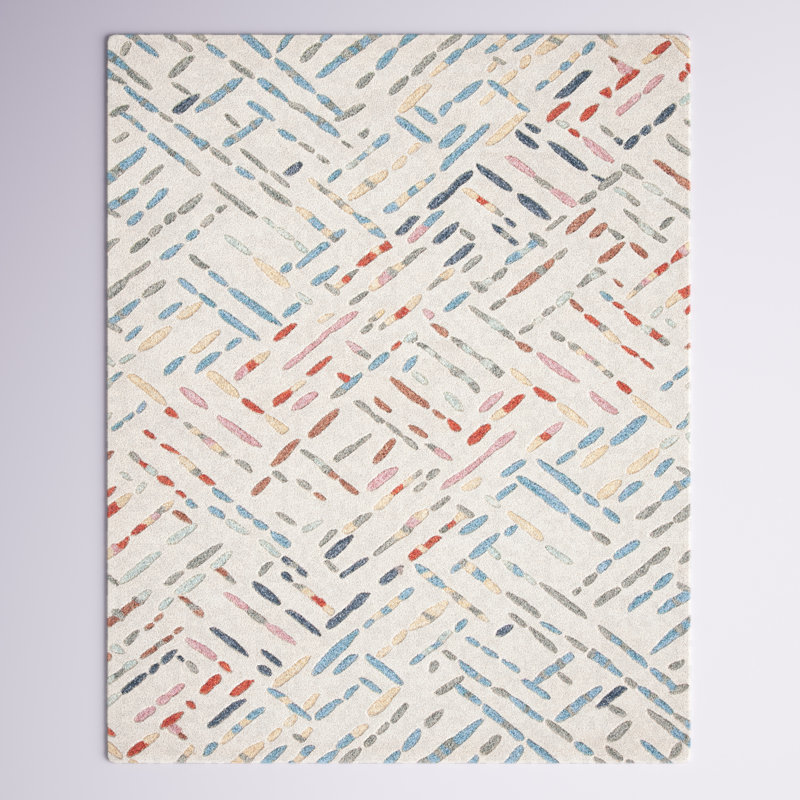 Ivory and Blue Hand-Tufted Wool 6' x 9' Area Rug