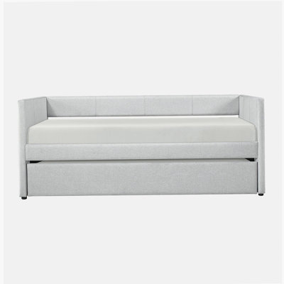 1pc Daybed with Trundle Gray Fabric Upholstery Wooden Frame Modern Home Furniture