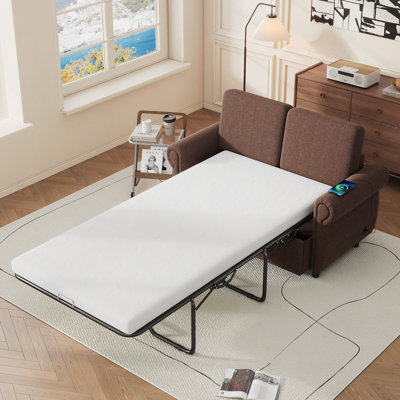 57.9" Orisfur Pull Out Sofa Bed Loveseat Sleeper With Twin Size Memory Mattress With Two USB Ports Spaces