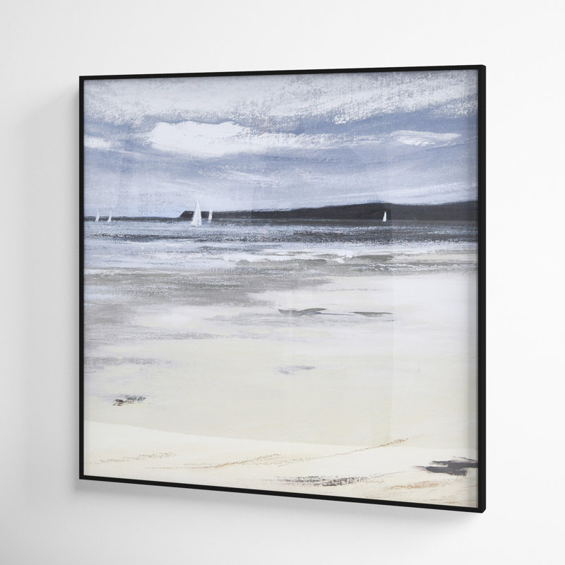 Coastal Landscape Watercolor Print in Black Metal Frame