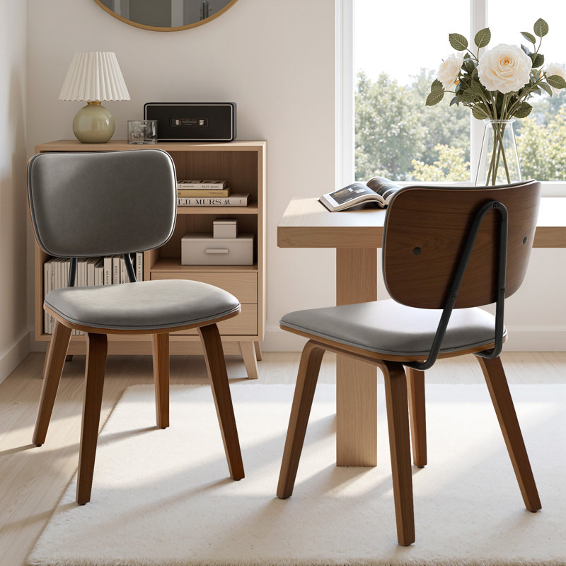 18.9" H Mid-Century Modern Dining Chair with Padded Seat Cushion & Curved Backrest, Upholstered Side Chair Set of 2, 2, Gray