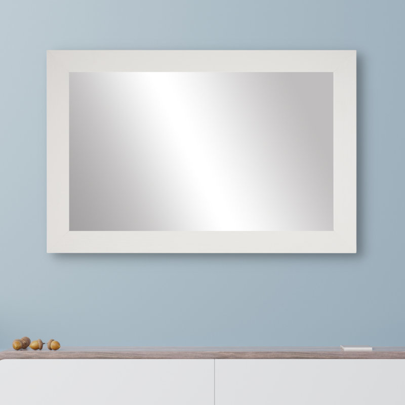 Shmuel Wood Framed with Safety Backing Ideal for Bathroom / Vanity Mirror, 20" x 48", Rustic White
