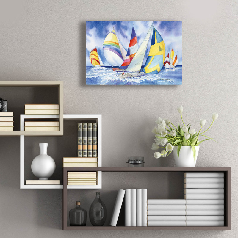  Art mural en verre acrylique, "24" x 16 "" Voiliers "par Kathleen Parr, H 16 po x l 24 po