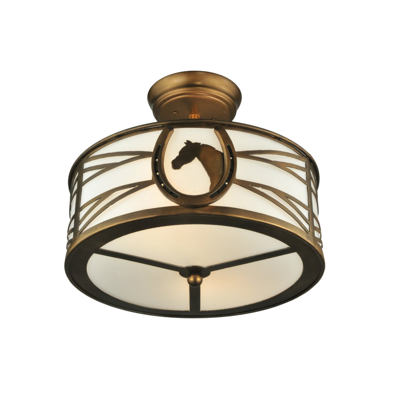 Antique Copper 16.5" Horse Semi-Flush Mount Ceiling Light