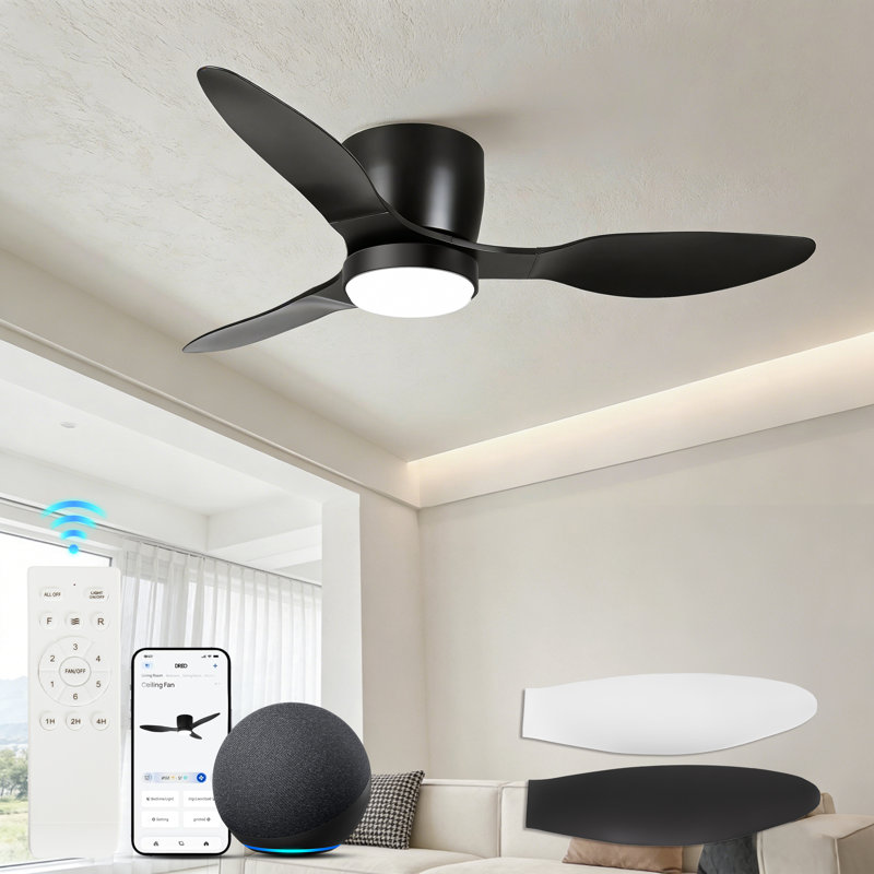 42 po Ventilateur de plafond d'intérieur à 3 pales avec lumière et télécommande, moteur à courant continu réversible à intensité variable