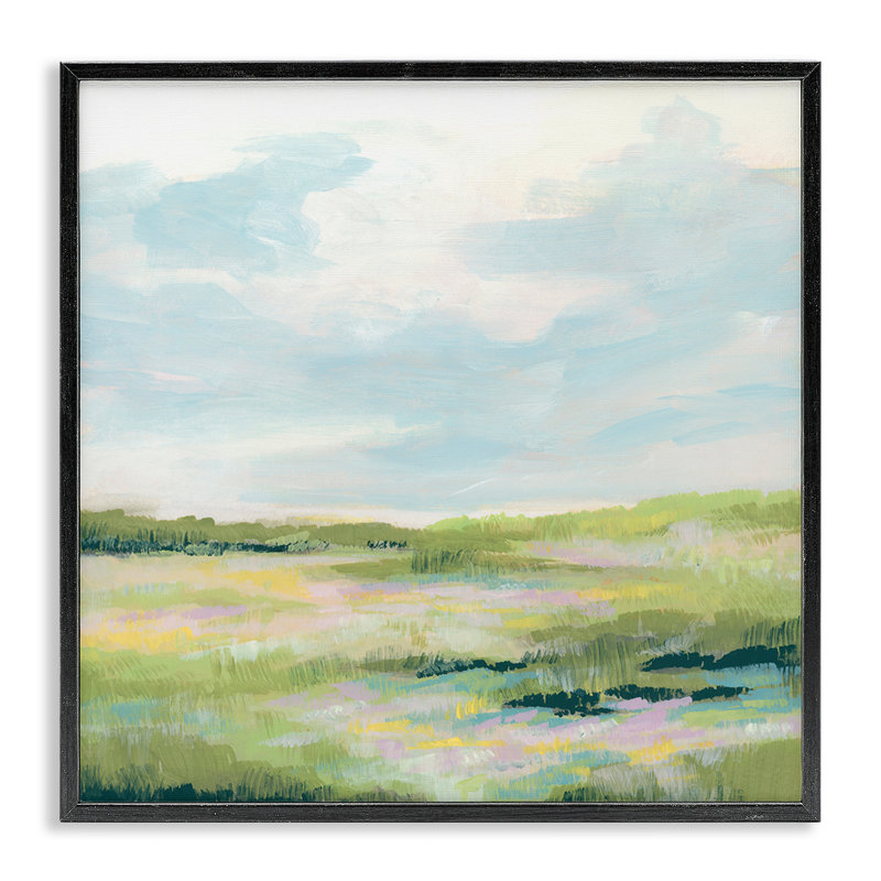 «Pastel Meadow Landscape», art de la giclée encadrée par June Erica Vess, Giclée encadrée noir minuit, H 17 po x l 17 po